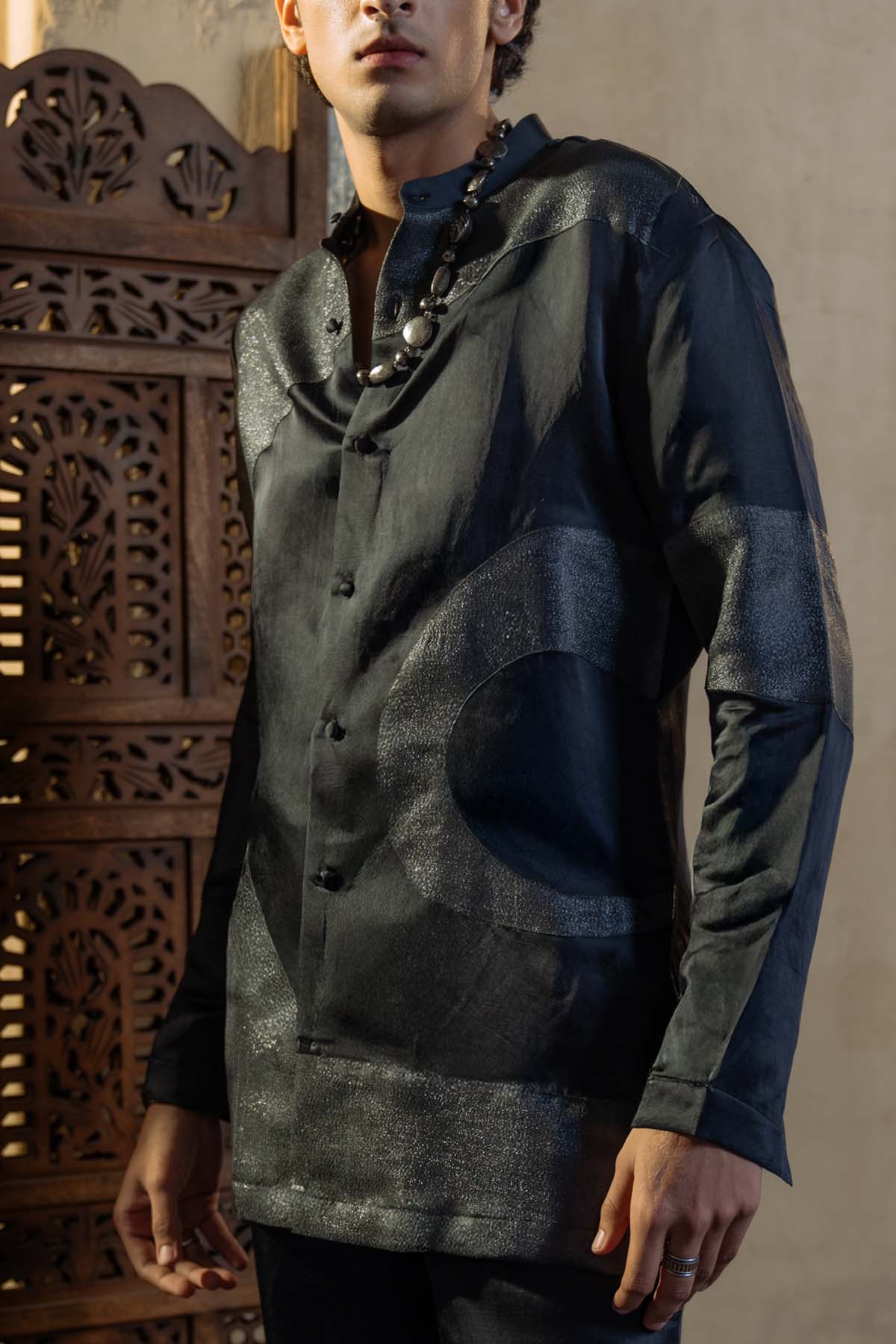 Charcoal Grey Metallic Work Short Jacket Set