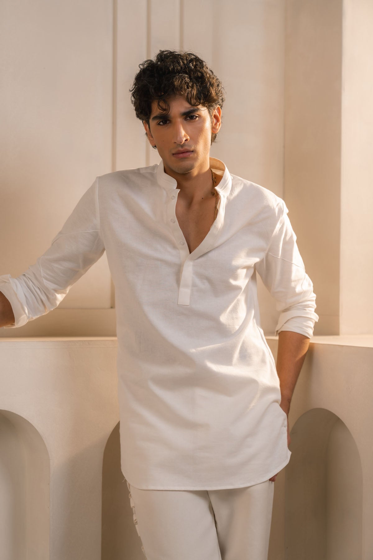 Ivory Cotton Linen Shacket Set