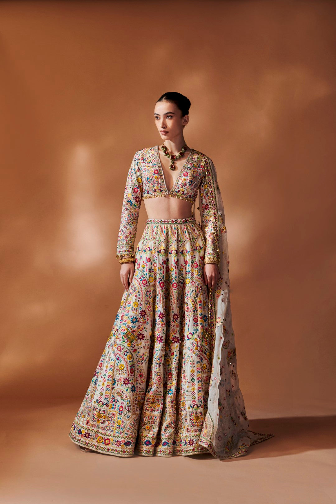 Ivory Full Sleeve Lehenga Set