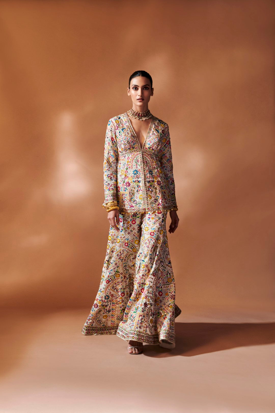 Ivory Peplum Sharara Set