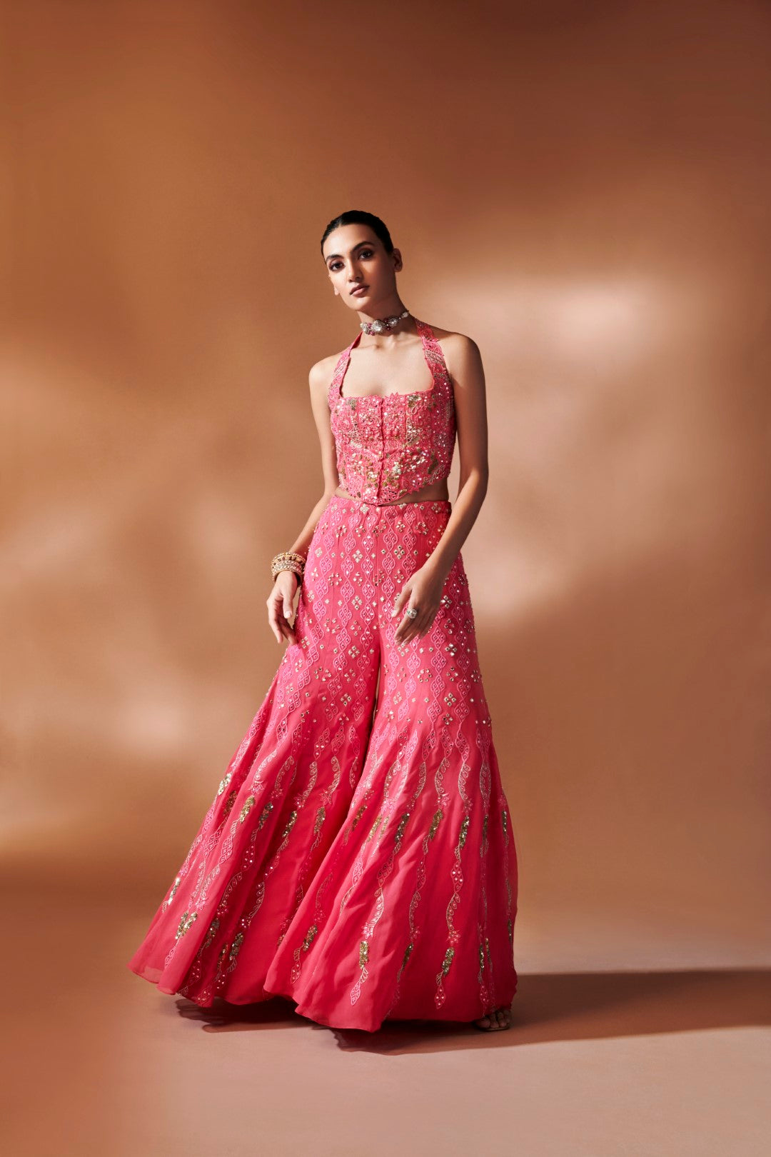 Pink High Waist Sharara With A Corset Blouse
