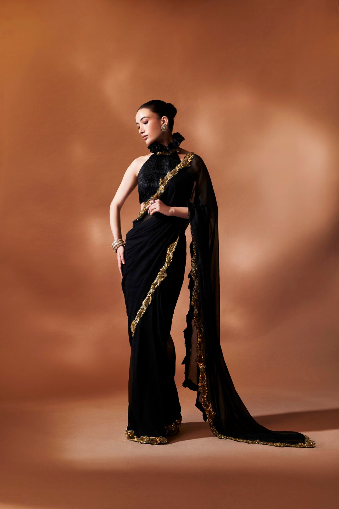 Black And Gold Saree