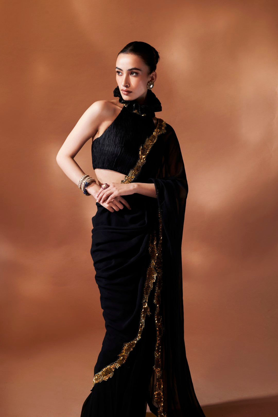 Black And Gold Saree