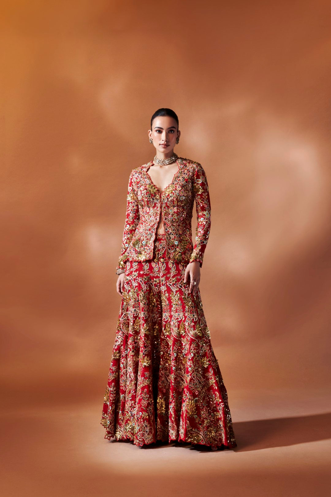 Red Open Jacket With A Sharara