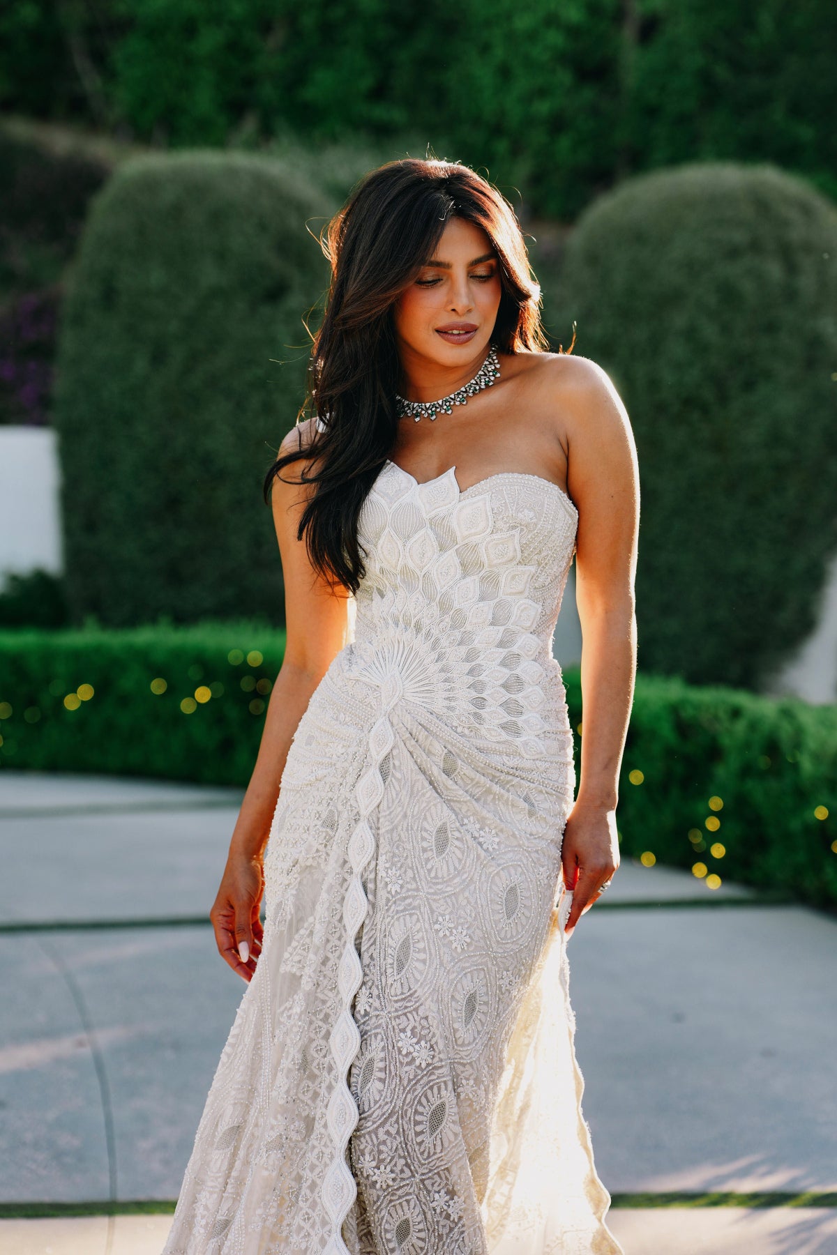 Priyanka Chopra Jonas in Vintage Chikankari Draped Saree