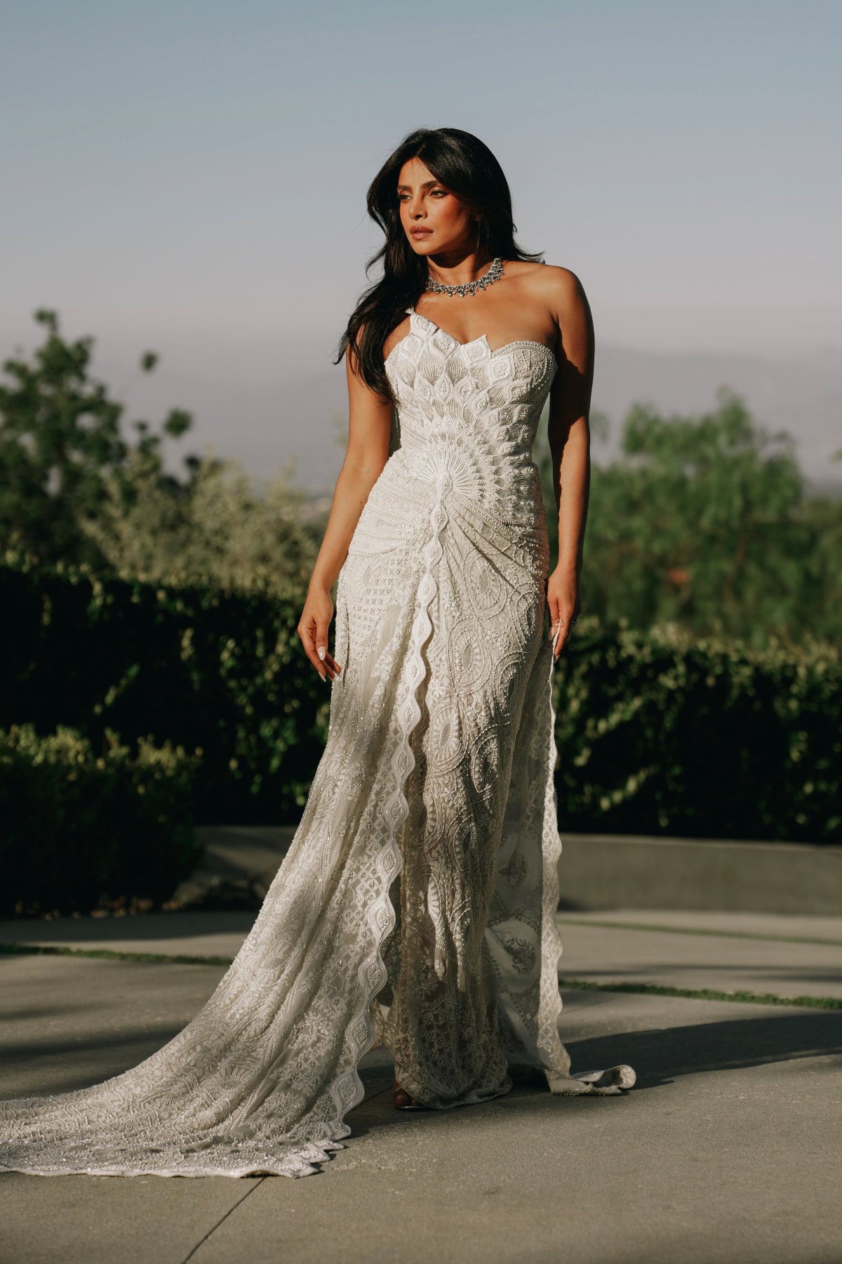 Priyanka Chopra Jonas in Vintage Chikankari Draped Saree