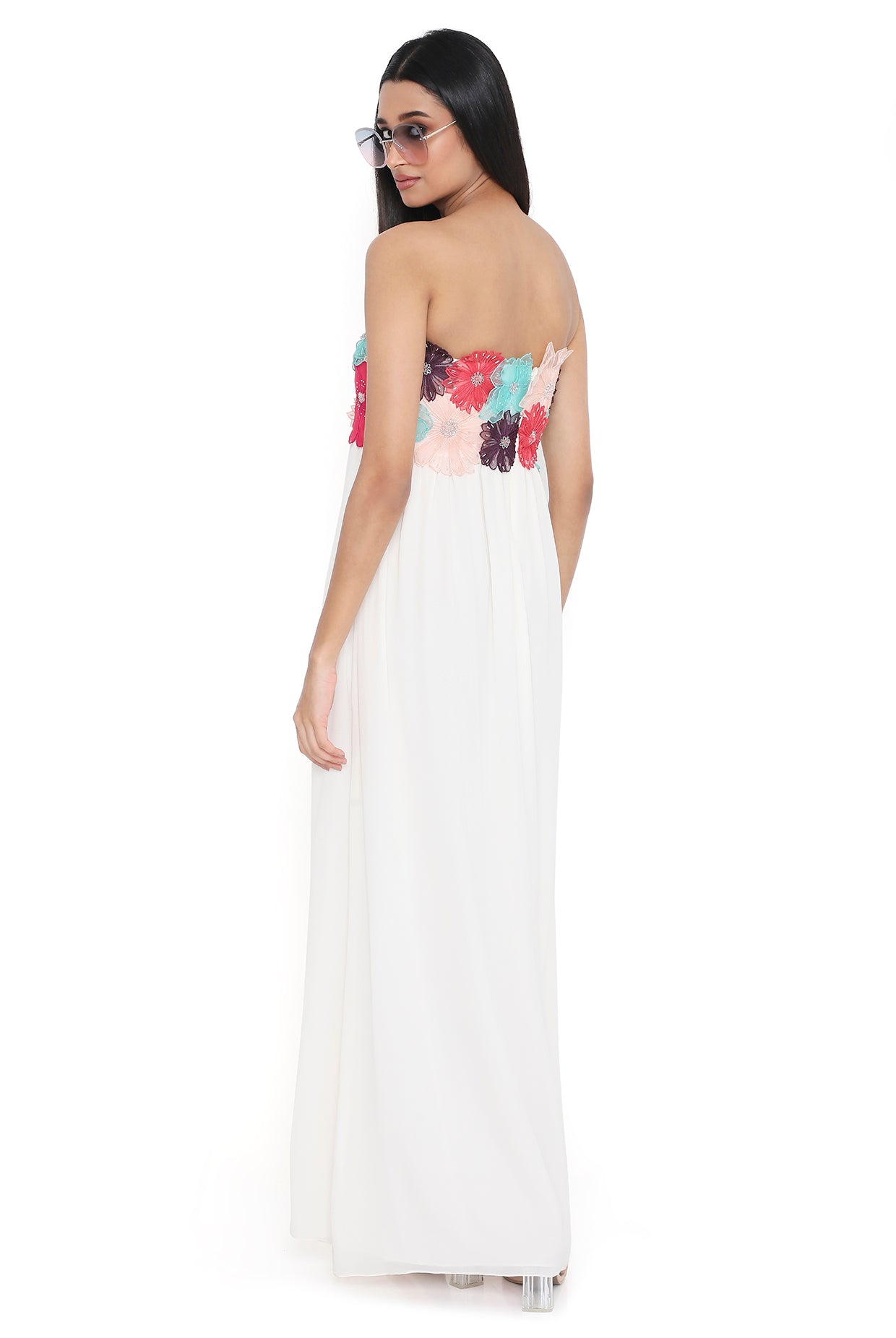 Viola Off White 3d Flower Embroidered Maxi Dress