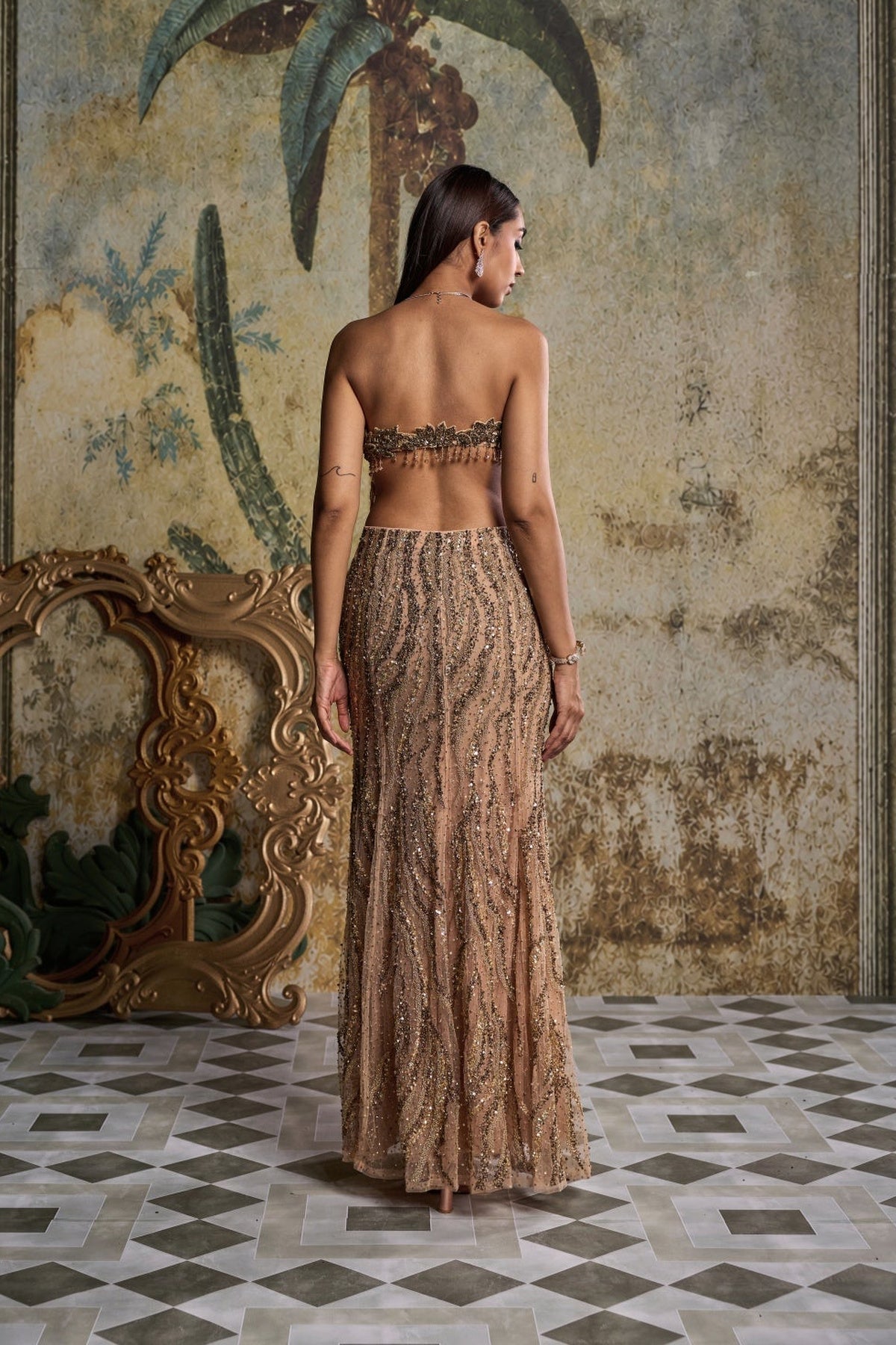 Gold Embellished Skirt Set
