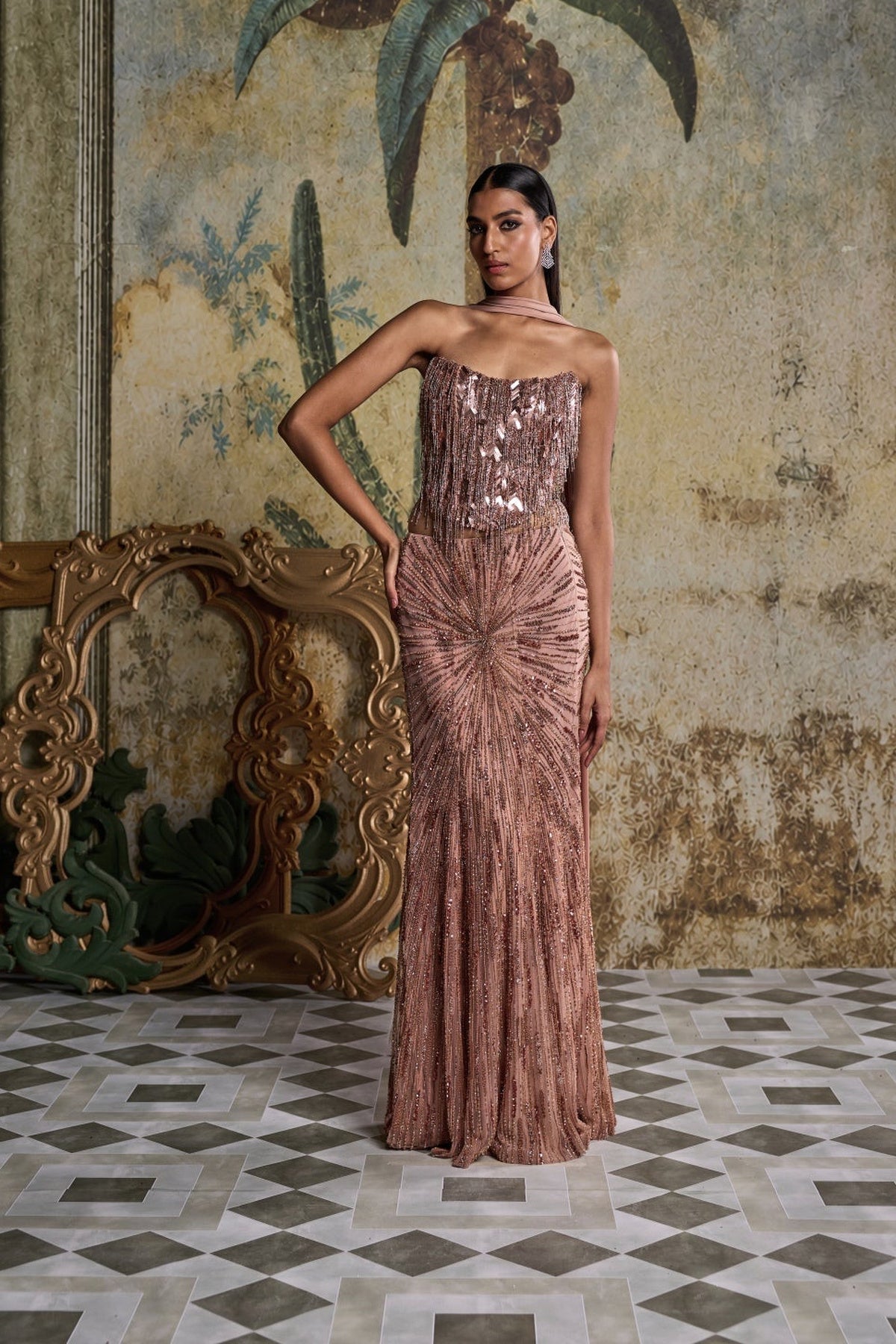 Copper Embellished Skirt Set