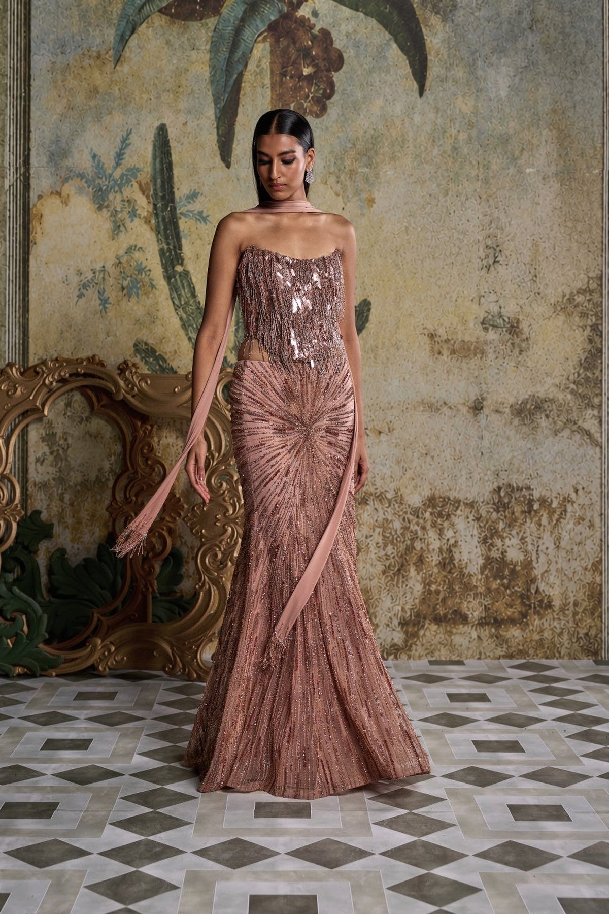 Copper Embellished Skirt Set
