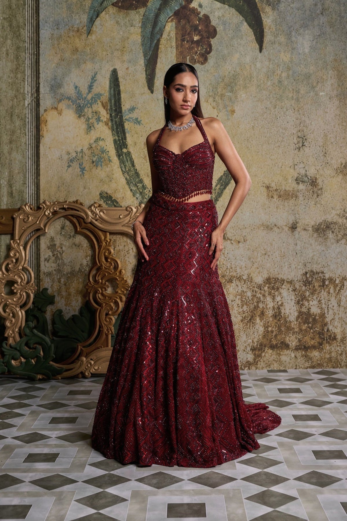 Maroon Embellished Mermiad Set