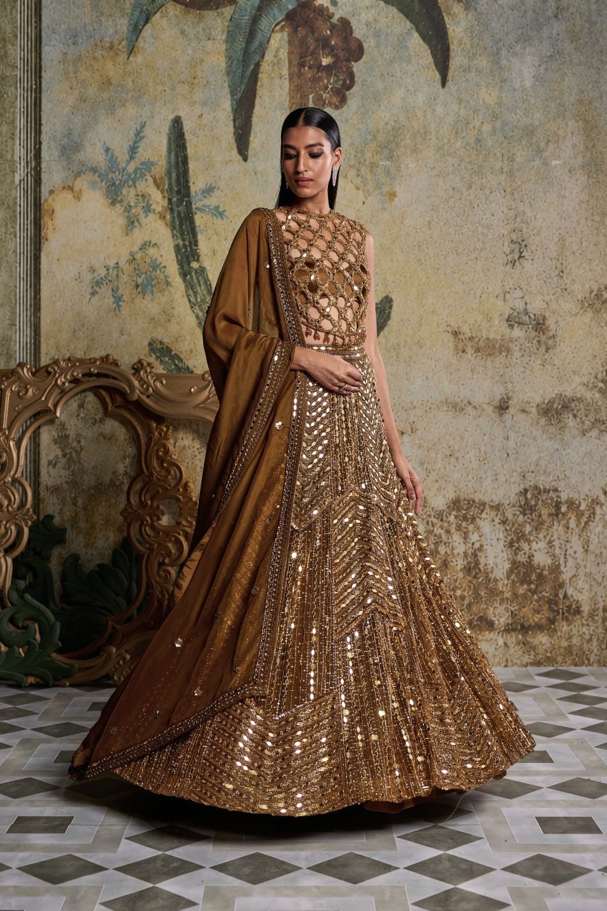 Antique Gold Embellished Lehenga Set