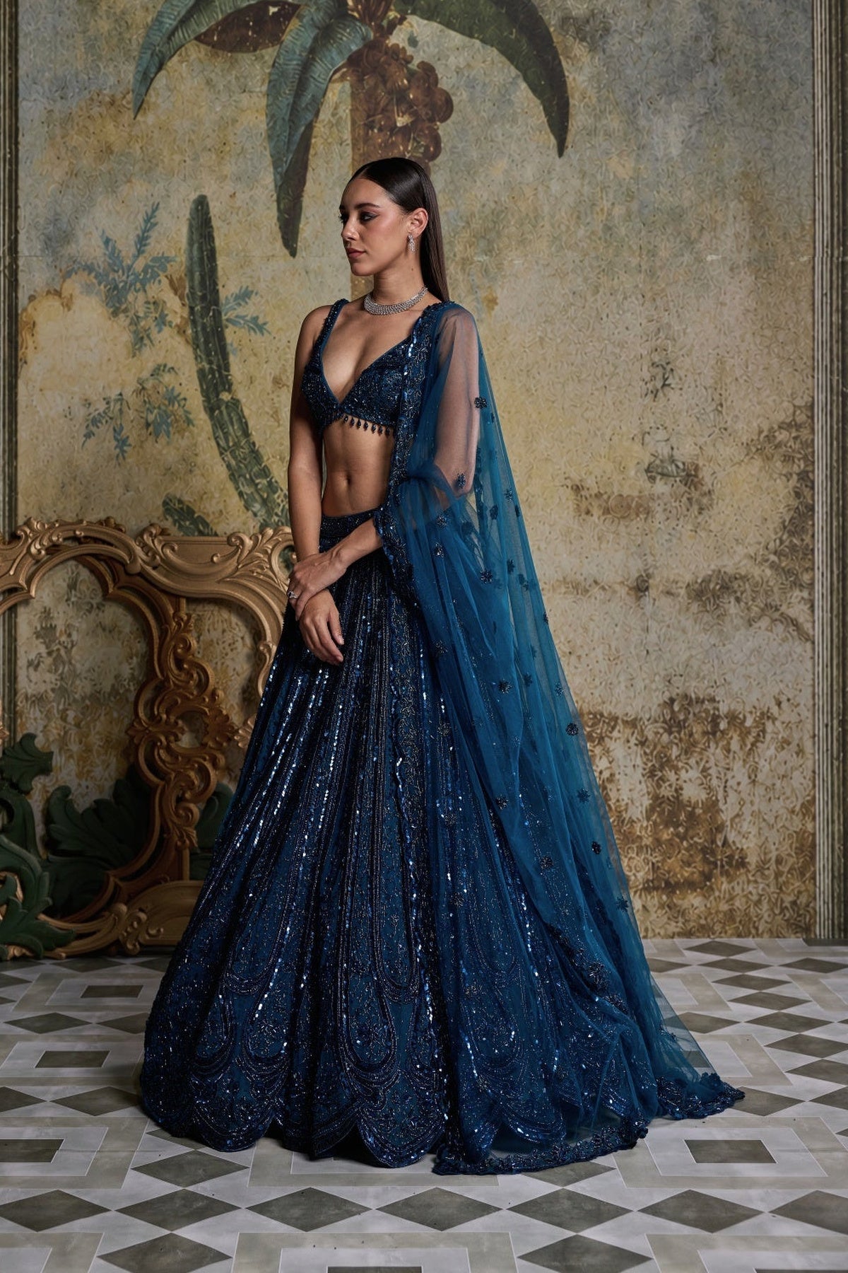 Teal Blue Embellished Lehenga Set