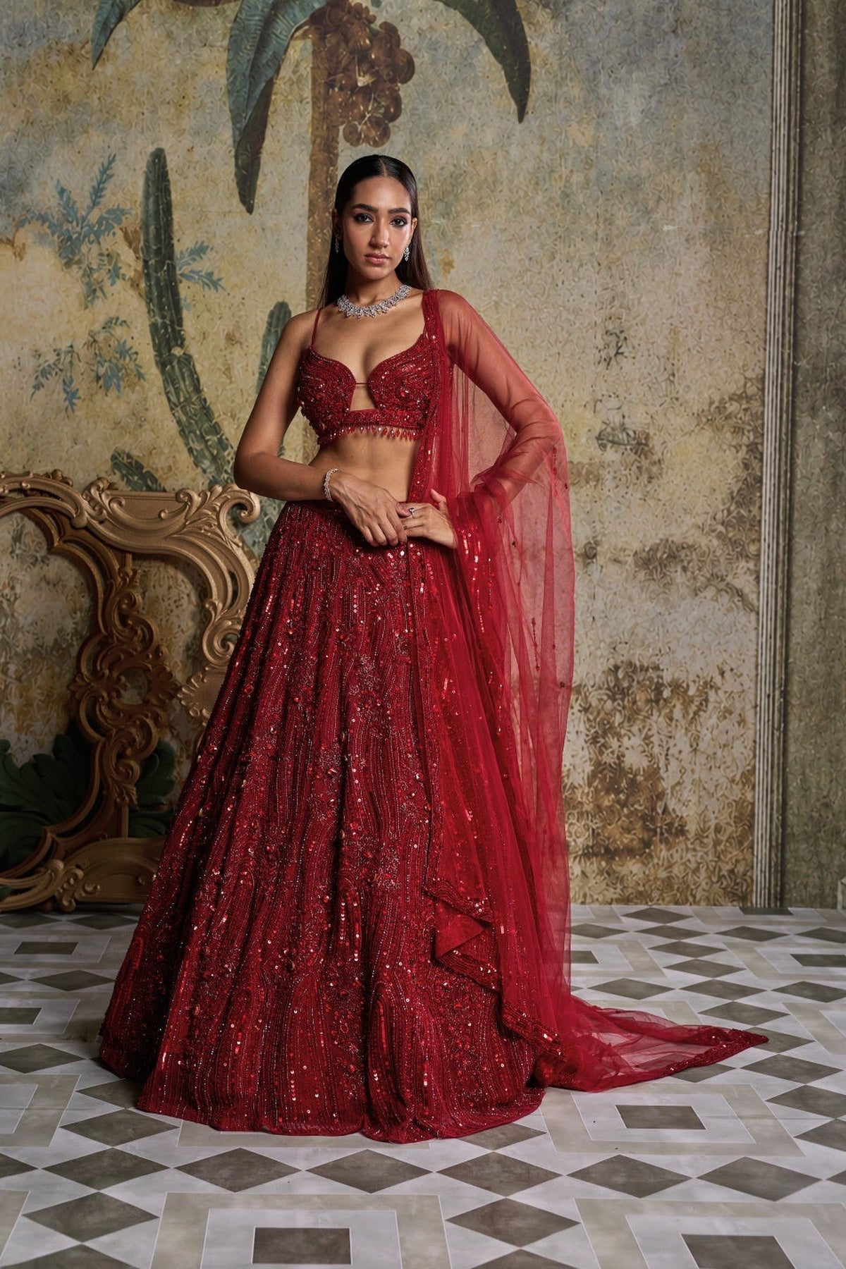 Red Embellished Lehenga Set