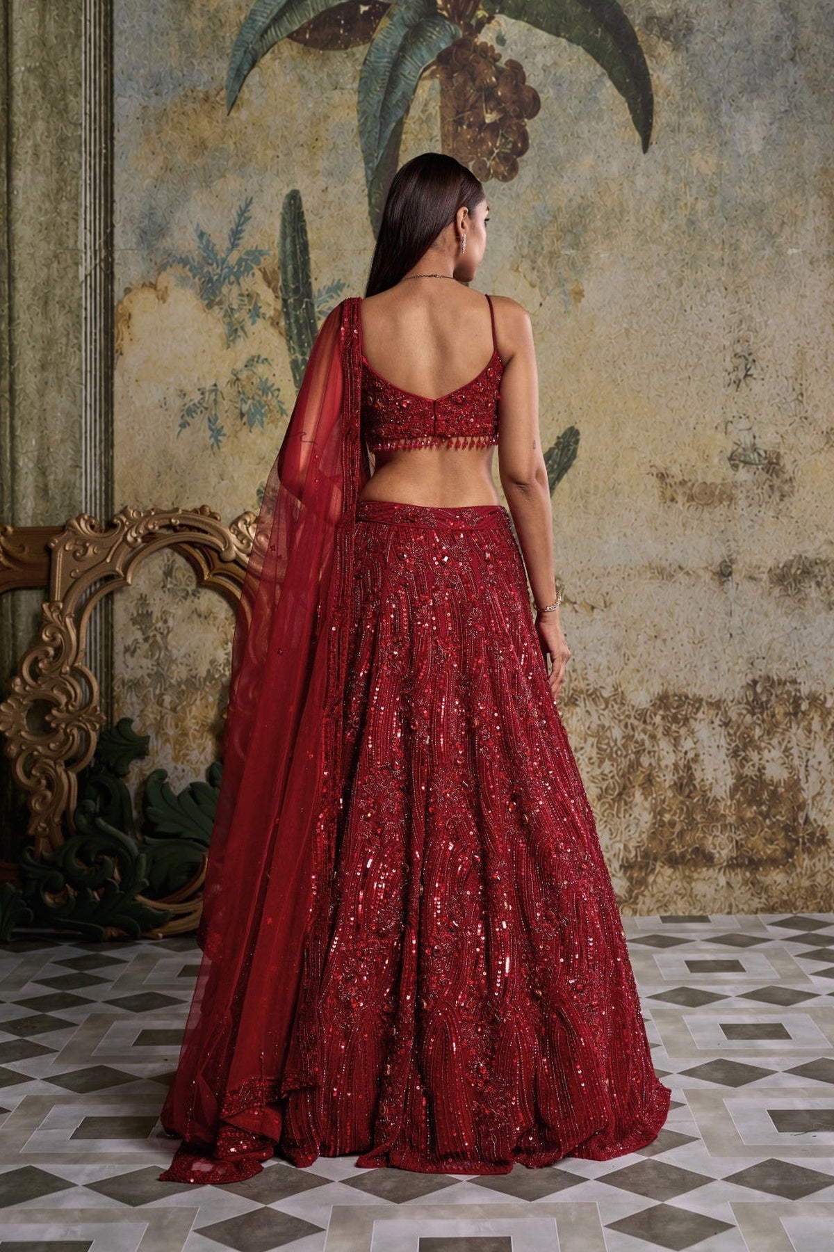 Red Embellished Lehenga Set