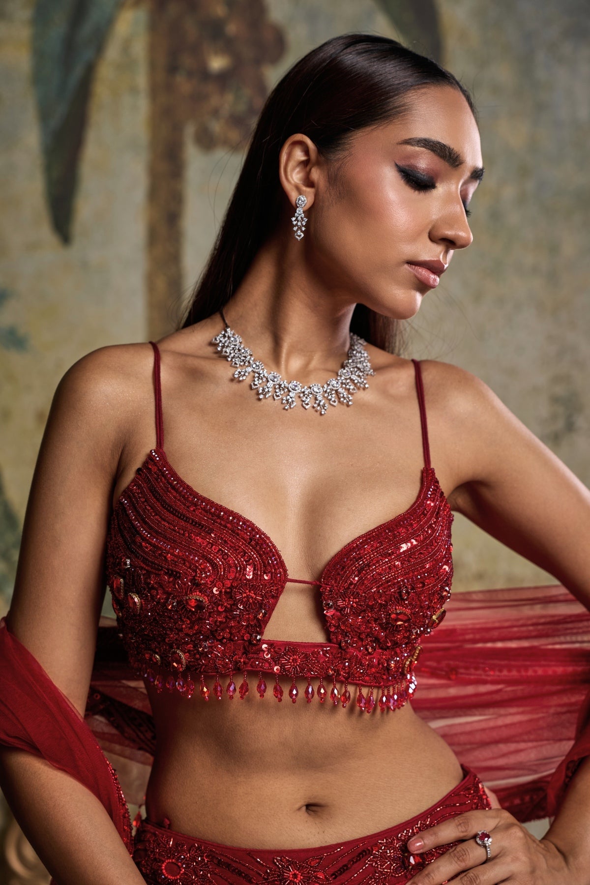 Red Embellished Lehenga Set