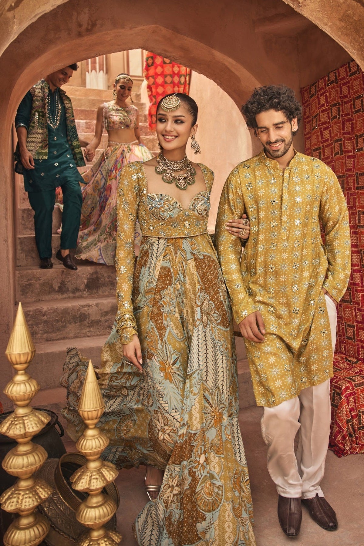 Yellow Floral Anarkali With Embroidered Solid Dupatta Set