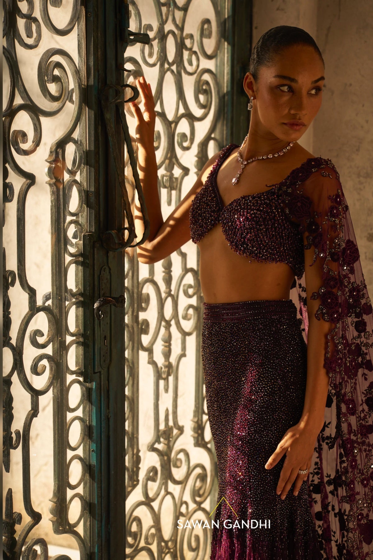 wine fishcut swarosvki lehenga