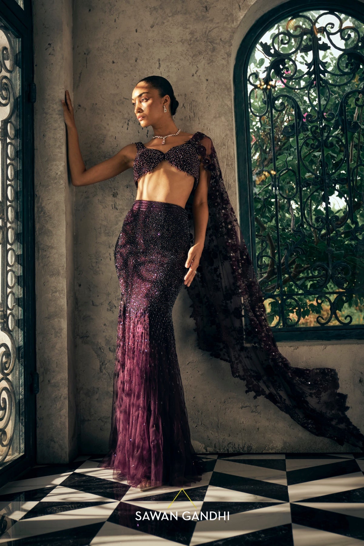 wine fishcut swarosvki lehenga