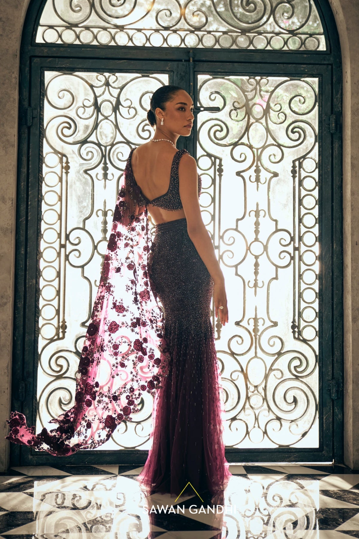wine fishcut swarosvki lehenga