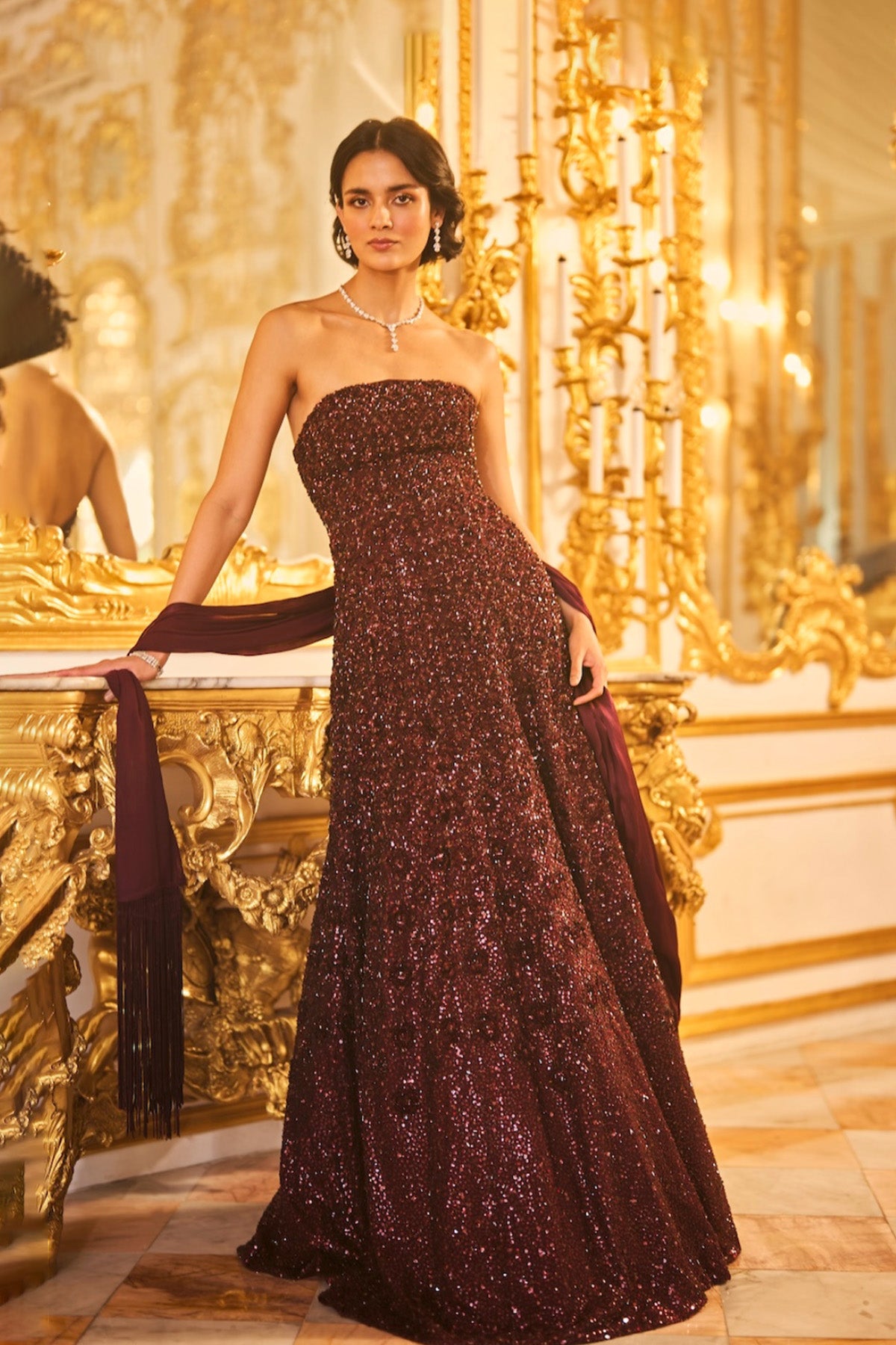 Wine Sequin Gown