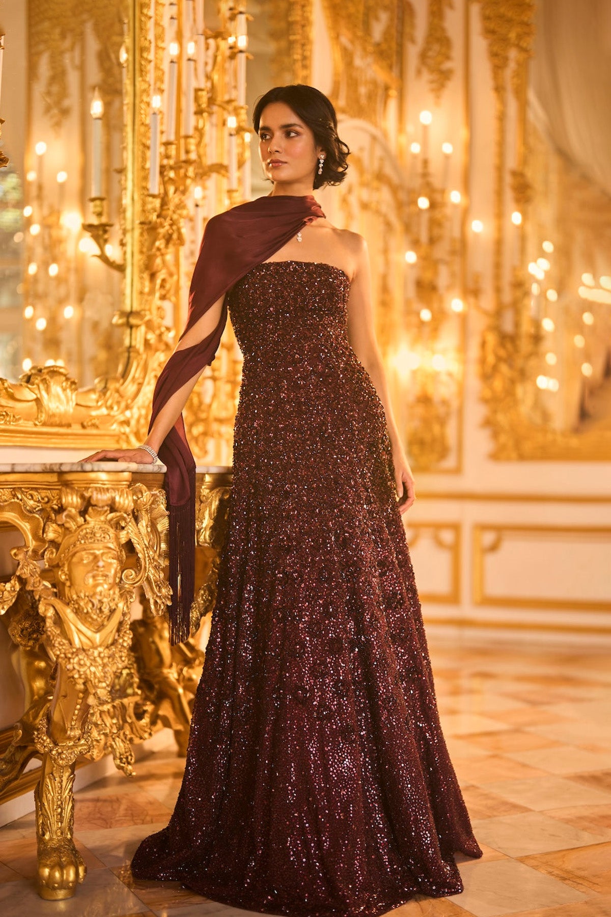Wine Sequin Gown