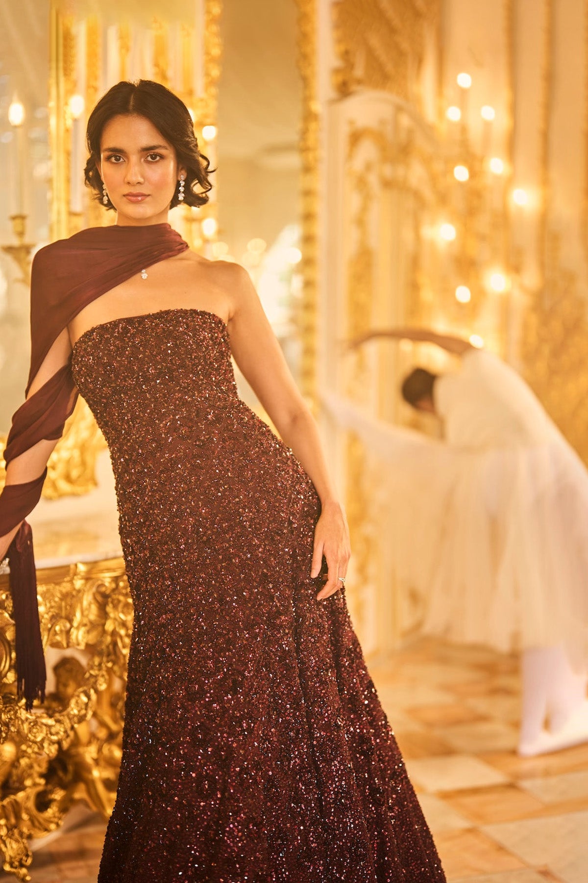 Wine Sequin Gown