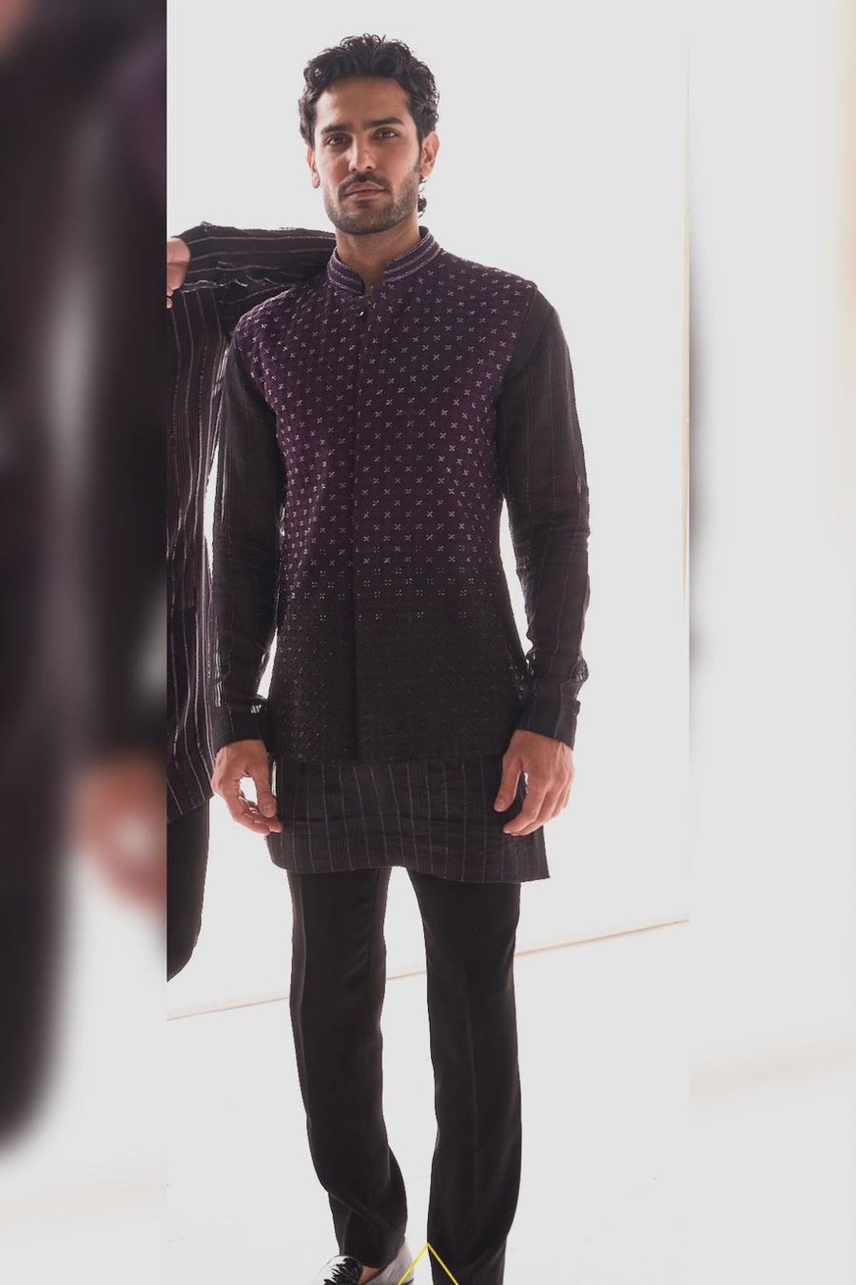 Wine to black ombre nehru
