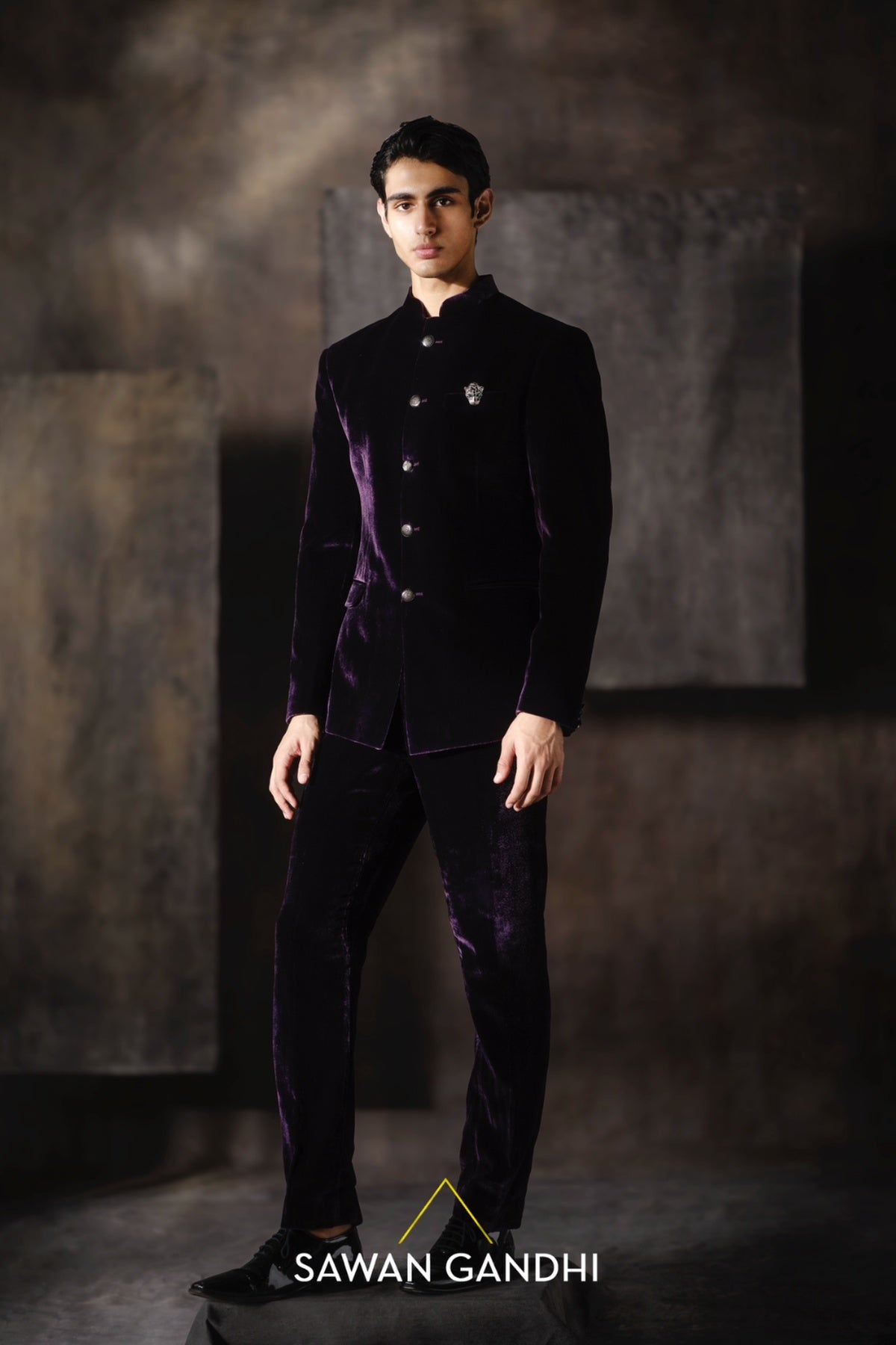 Wine velvet bandhgala