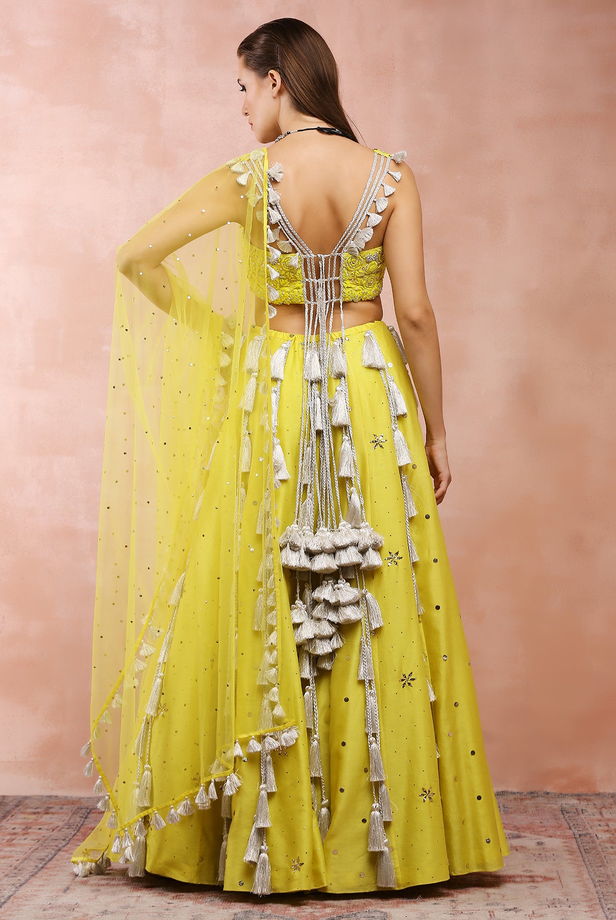 YELLOW EMBROIDERED CHOLI AND LEHENGA WITH DUPATTA