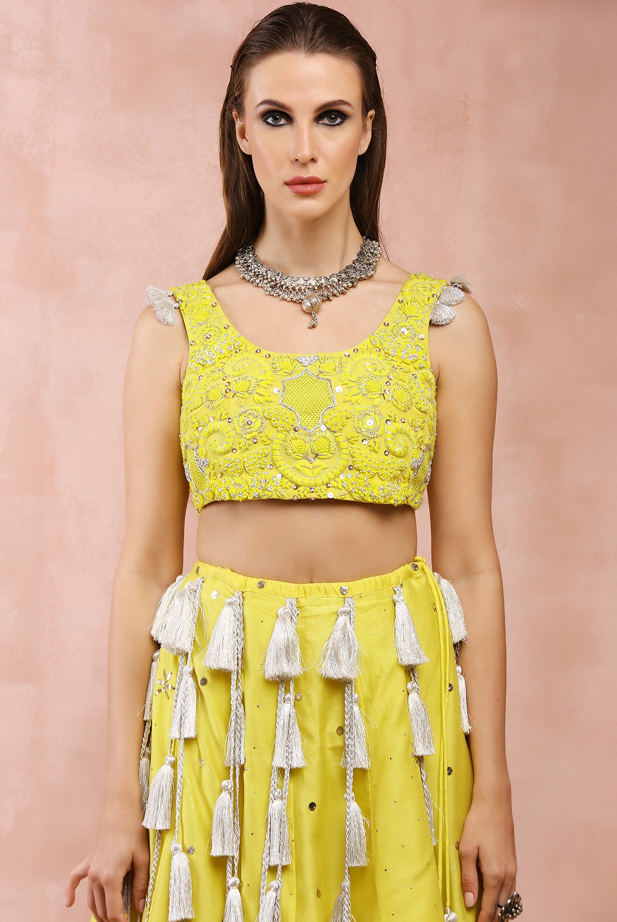 YELLOW EMBROIDERED CHOLI AND LEHENGA WITH DUPATTA