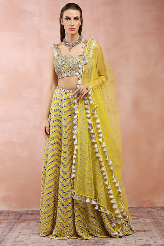 OFF WHITE APPLIQUE EMBROIDERED CHOLI WITH SHARARA AND DUPATTA