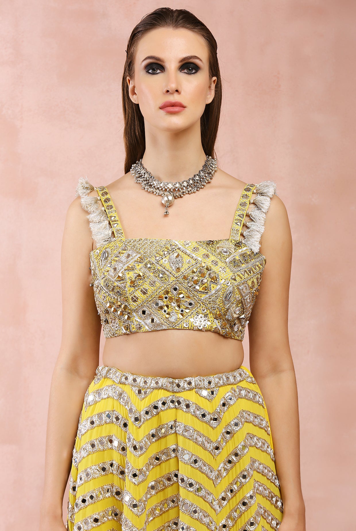 YELLOW EMBROIDERED CHOLI AND LEHENGA WITH DUPATTA