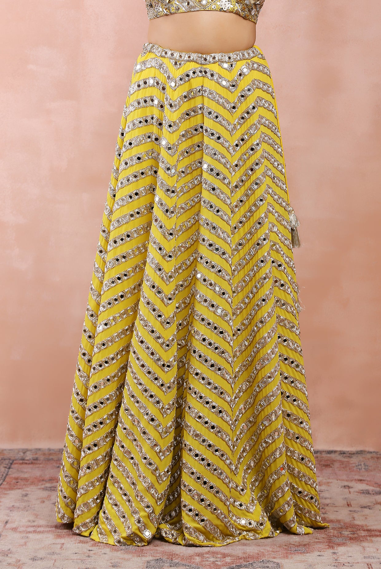 YELLOW EMBROIDERED CHOLI AND LEHENGA WITH DUPATTA