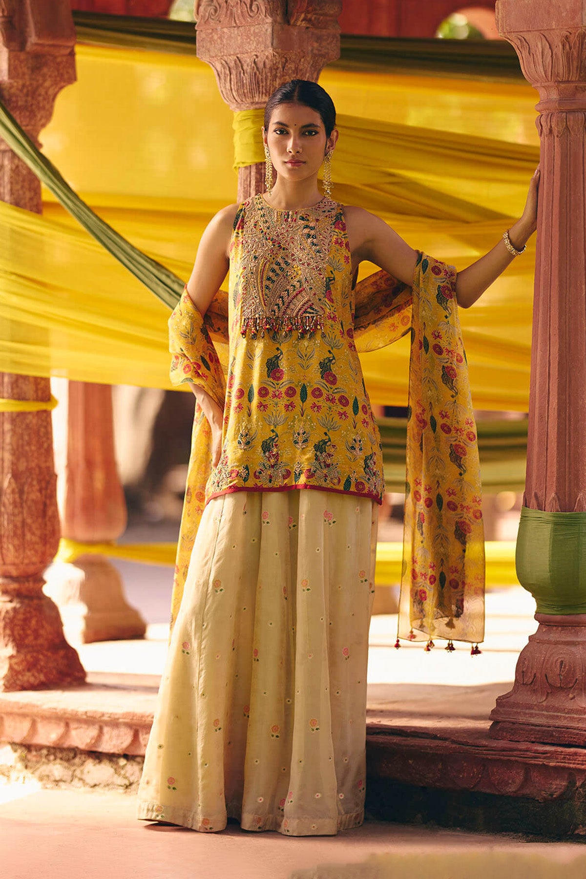 Yellow Short Kurta Sharara