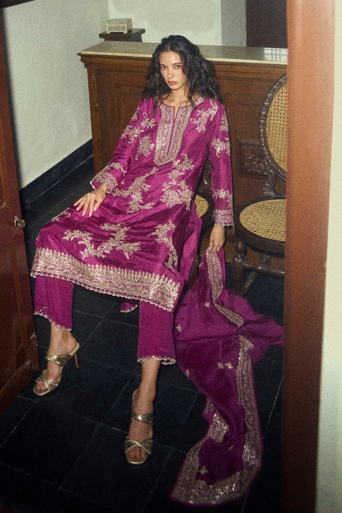 Zari Arri Work A Line Kurta Set