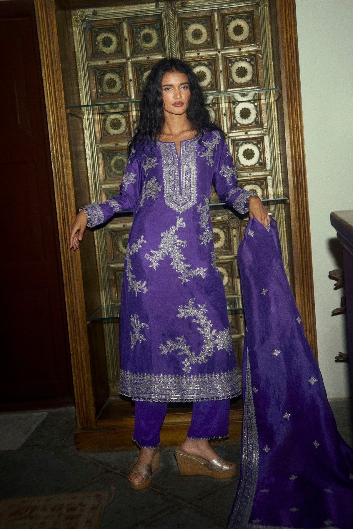 Zari Arri Work A Line Kurta Set