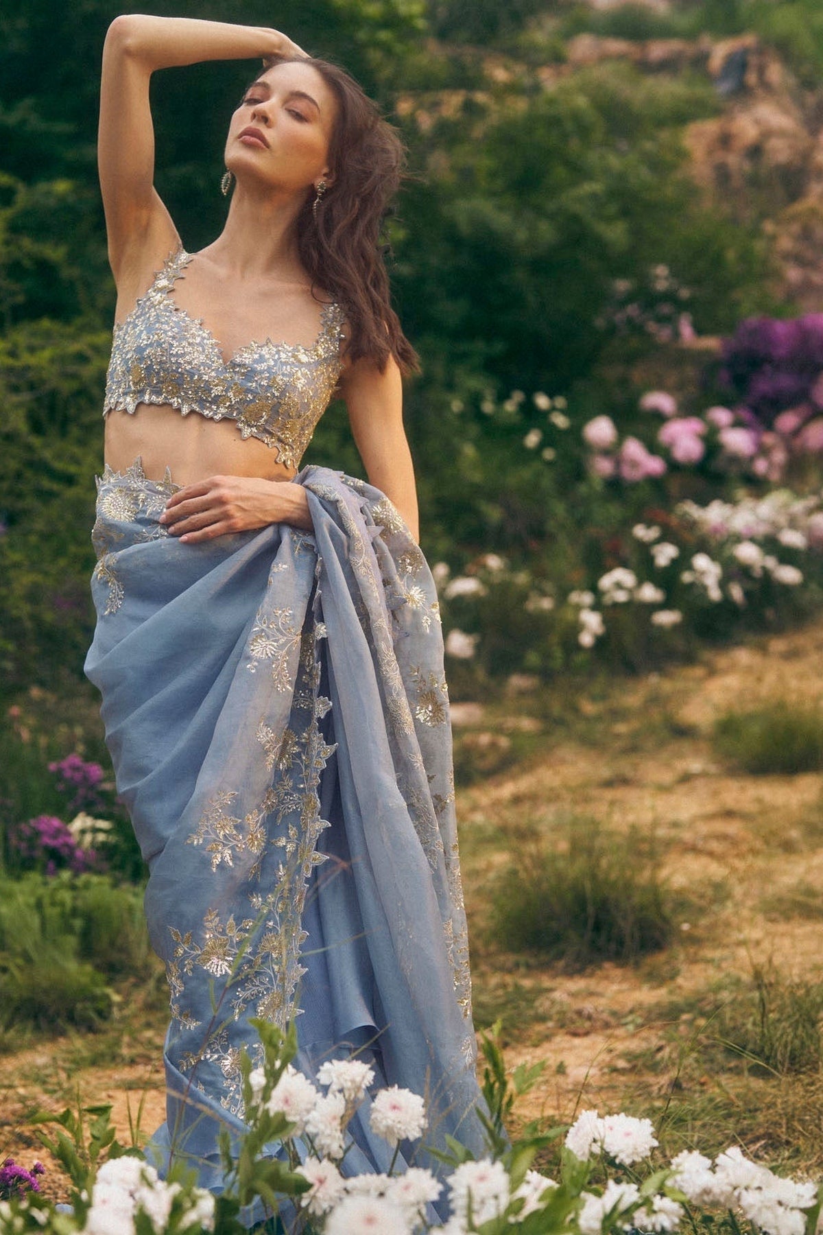 Zari Cutwork Ruffle Saree Set