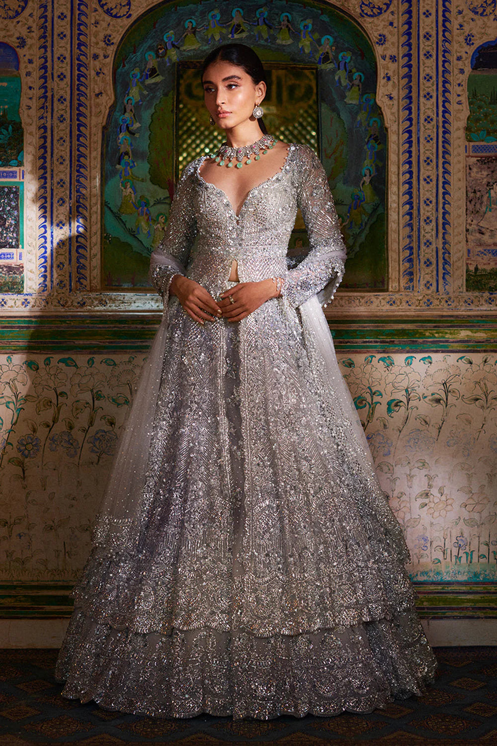 long sleeve lehenga dress Falaknuma Pearl Jacket Lehenga Set