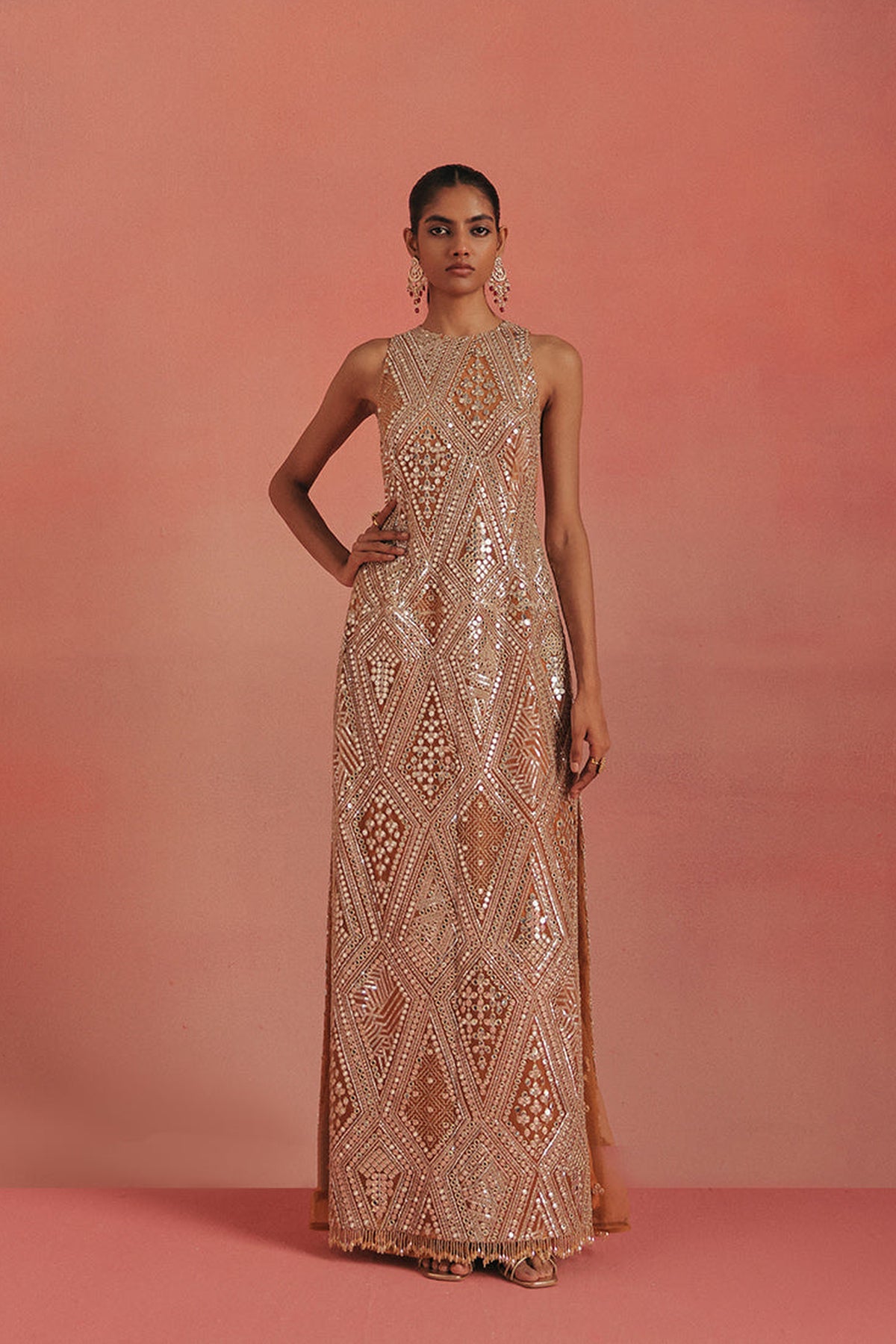 Zero Neck Sleeveless Long Dress With Slits