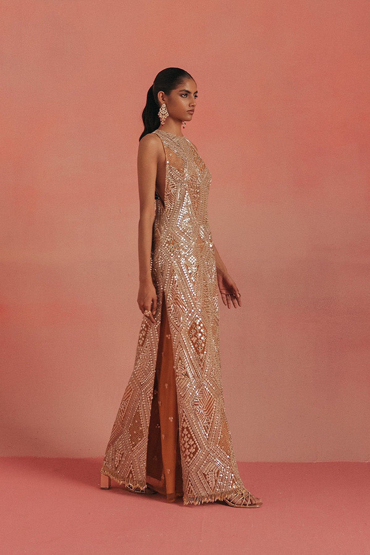 Zero Neck Sleeveless Long Dress With Slits