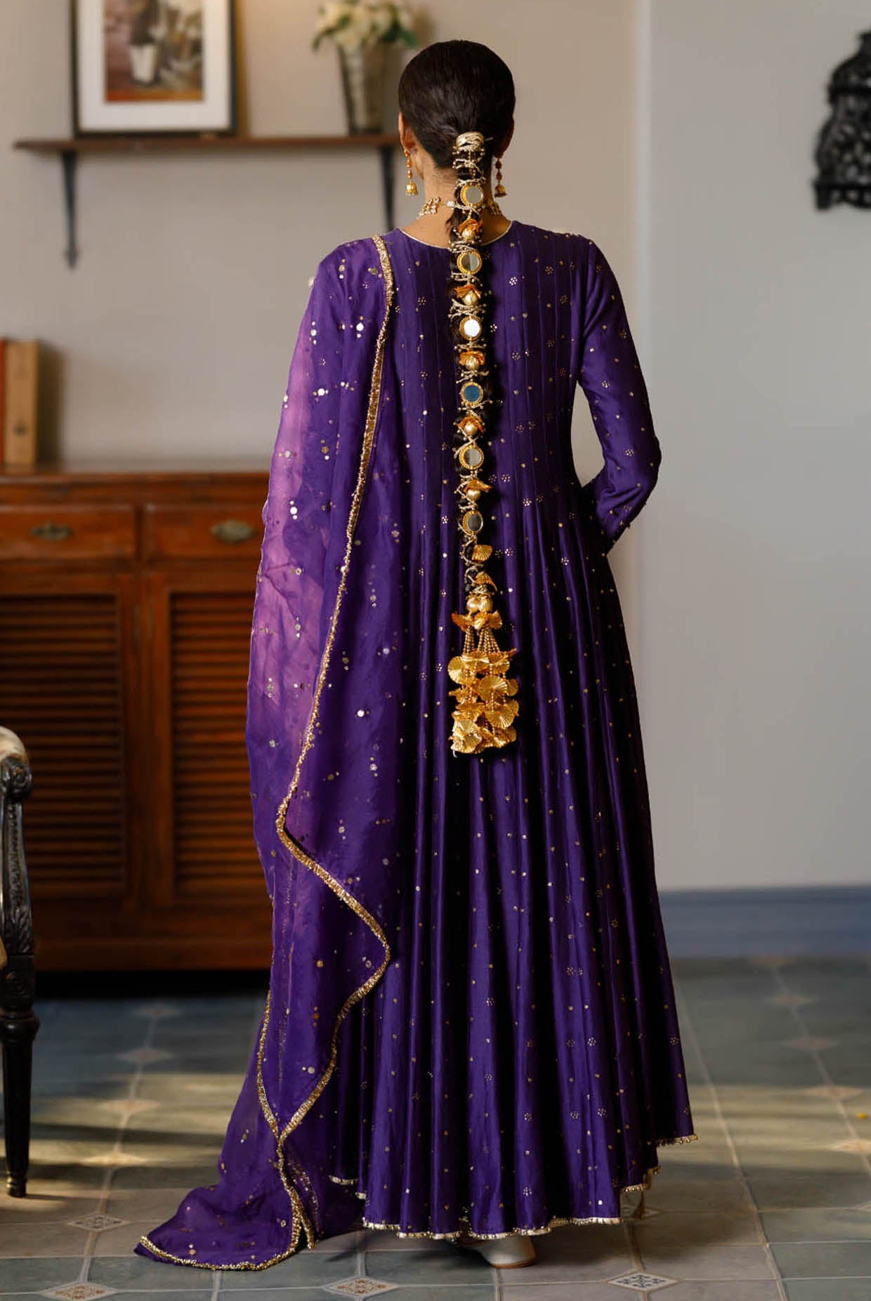 Zinat Purple Embroidered High Low Anarkali And Churidar With Dupatta