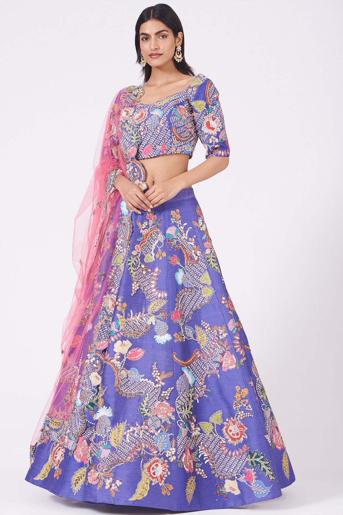 SAMAIRA - Violet Juna Raw Silk Appliquéd And Embellished Lehenga With Blouse And Cutwork Dupatta