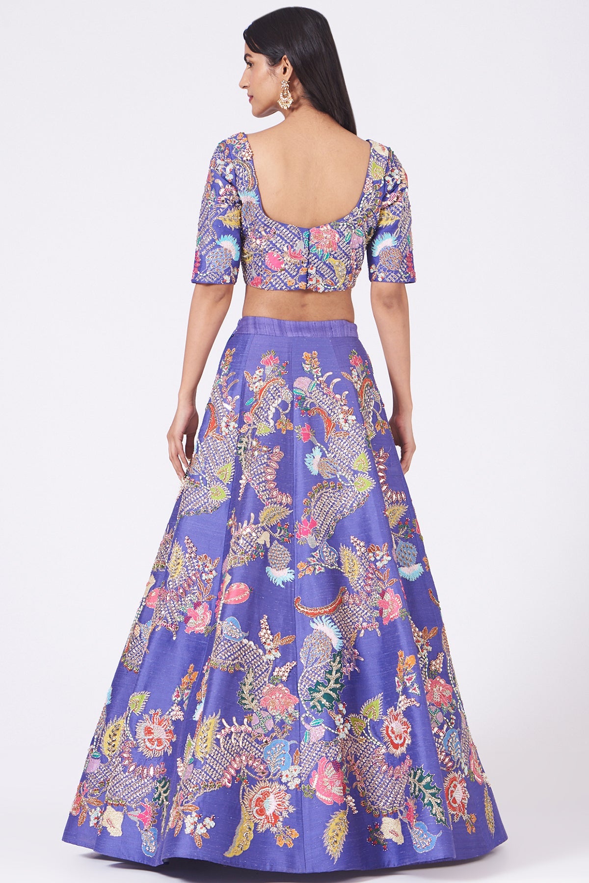 SAMAIRA - Violet Juna Raw Silk Appliquéd And Embellished Lehenga With Blouse And Cutwork Dupatta