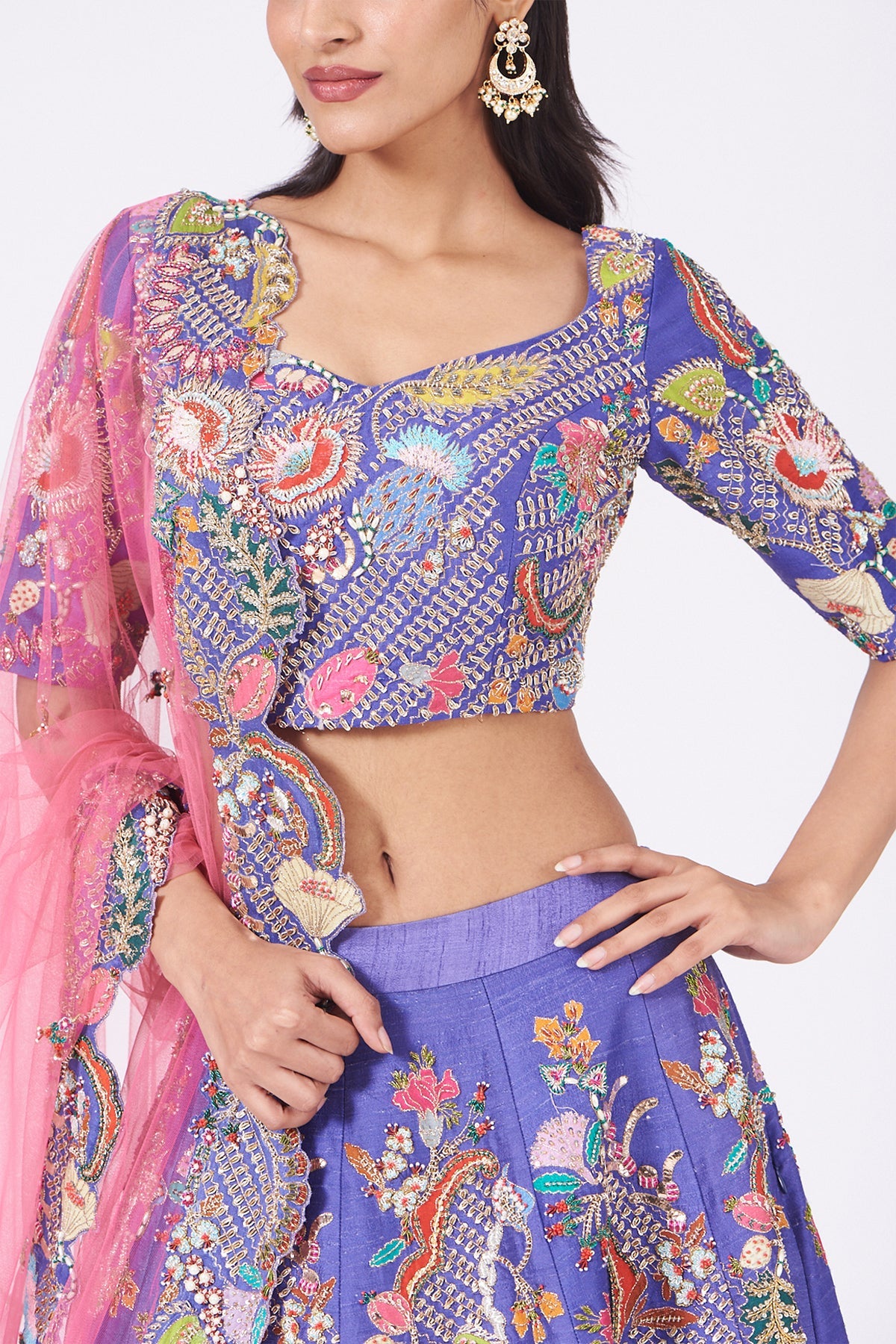 SAMAIRA - Violet Juna Raw Silk Appliquéd And Embellished Lehenga With Blouse And Cutwork Dupatta