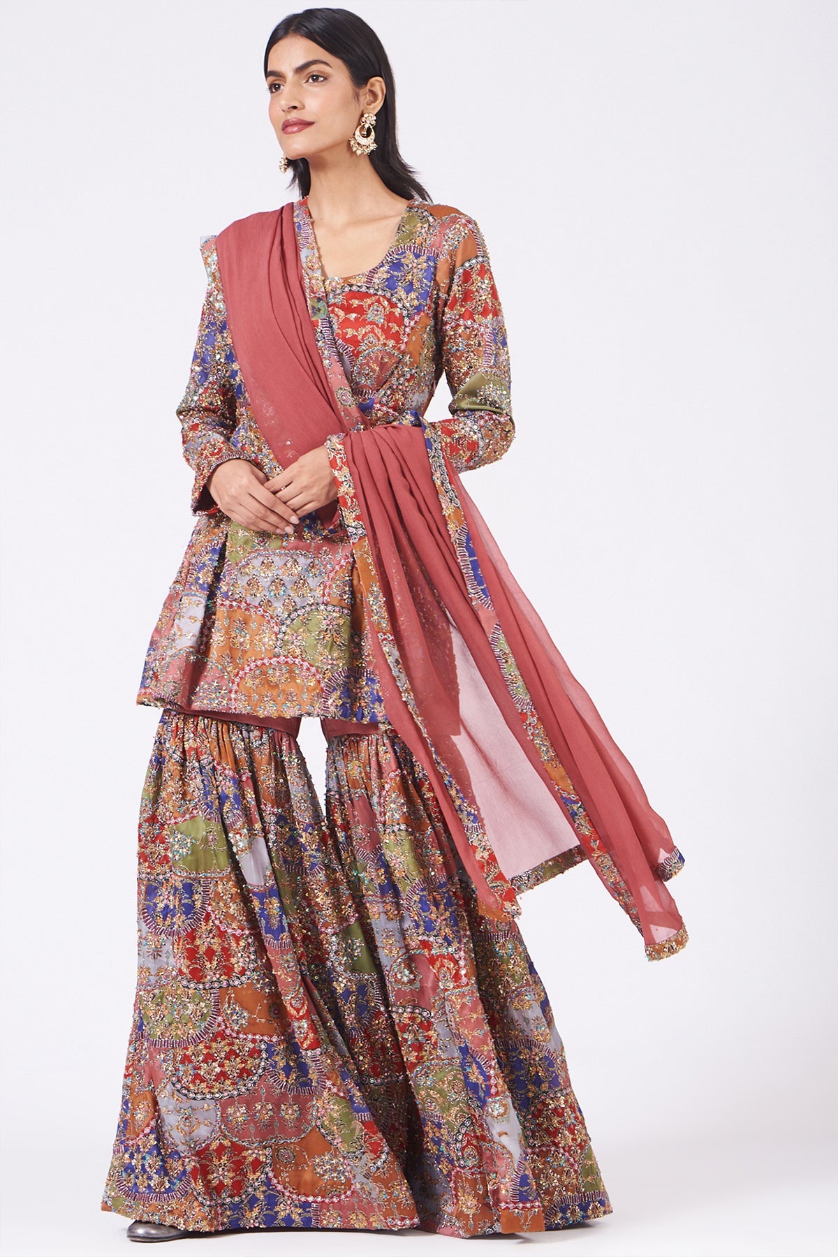 DEVINA - Peach Scallop Juna Sharara Set