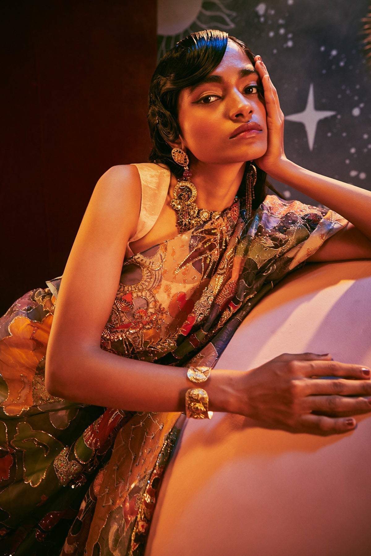 BLOSSOM - Peach Paper Dolls Organza Printed And Embellished Tissue Saree And Blouse