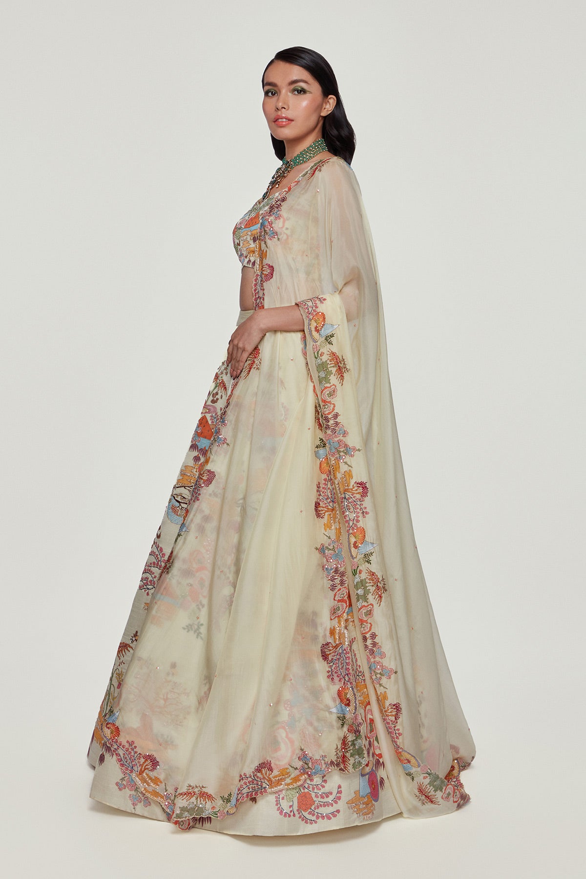 BELLEZA - Ivory Divergence Silk Appliquéd And Embellished Lehenga With Blouse And Cutwork Organza Dupatta