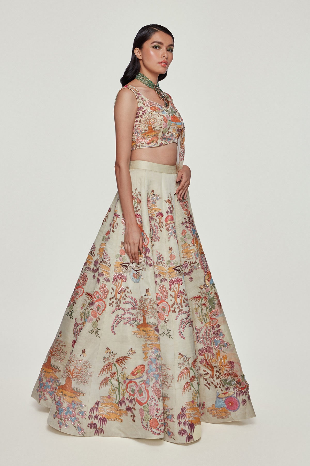 BELLEZA - Ivory Divergence Silk Appliquéd And Embellished Lehenga With Blouse And Cutwork Organza Dupatta