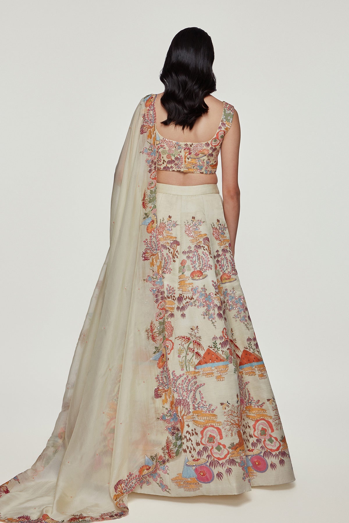 BELLEZA - Ivory Divergence Silk Appliquéd And Embellished Lehenga With Blouse And Cutwork Organza Dupatta